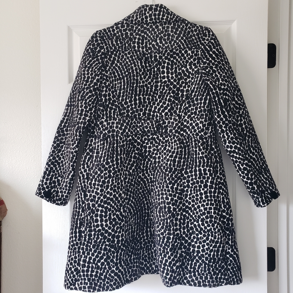 3 Sisters Black and White Cheetah Print Pea Coat with Red Lining - Picture 4 of 12